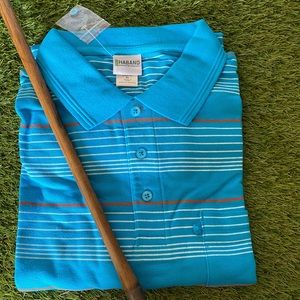Haband Mens Stripe Polo Shirt with Pocket/pen holder nwt size XL